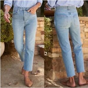 Frank & Eileen Monaghan Button Fly High Rise Raw Hem Straight Leg Mom Jeans 28